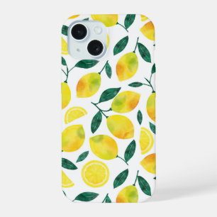 Gelbliches Wasserfarben-Limonenmuster iPhone 15 Hülle