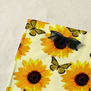 Gelbölgemalte Sonnenblumen und Schmetterlinge, Strandtuch