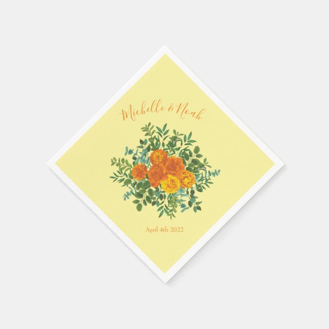 Gelborange Hochzeitsflorale Rose Serviette (Ecke)