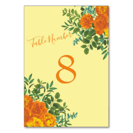 Gelborange Hochzeitsflorale Rose Tischnummer