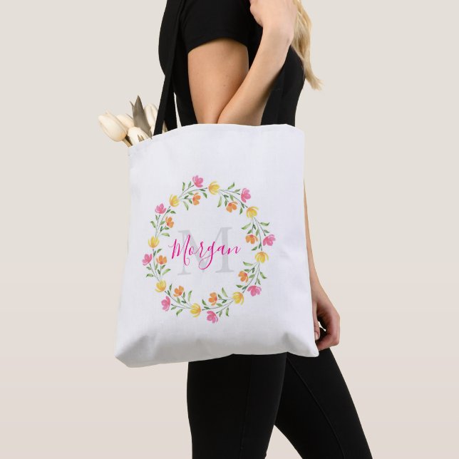 Gelborange Rosa Wasserfarben Blumenkraut Tasche (Von Nahem)