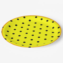 Gelborange schwarze Polka-Punkte Pappteller