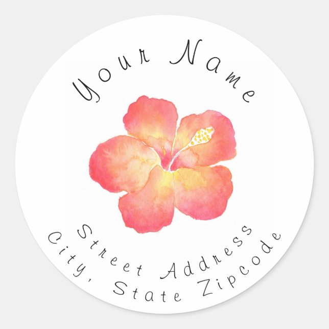'Gelbpfirsichrosa Hibiskus Runder Aufkleber (Vorderseite)