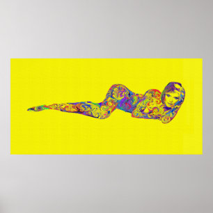 Gelbpsychedelisches Schwindelmädchen Poster
