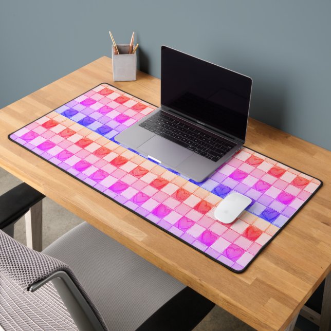 Gelbrosa lila Herzgingham-Schreibtisch Mat Schreibtischunterlage (Büro 2)