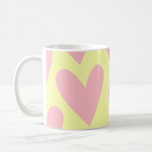 Gelbrosa Niedliches Herz-Y2K-Muster Kaffeetasse (Links)