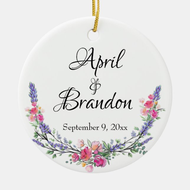 Gelbrosa und Eukalyptus Keramik Ornament (Vorne)