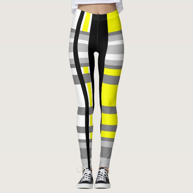 Gelbschwarz, grau und weiß abstrakt leggings (Vorderseite)