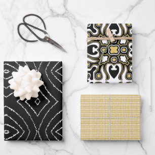 Gelbschwarz und Weiß Kwanzaa Geschenkpapier Set