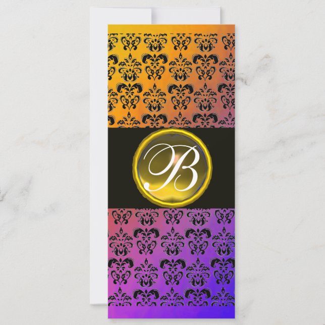 GELBSCHWARZE LILA DAMASK TOPAZ-MONOGRAMM EINLADUNG (Vorderseite)
