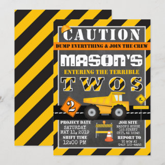 Gelbschwarzer Baubereich Dump Truck Party Einladung