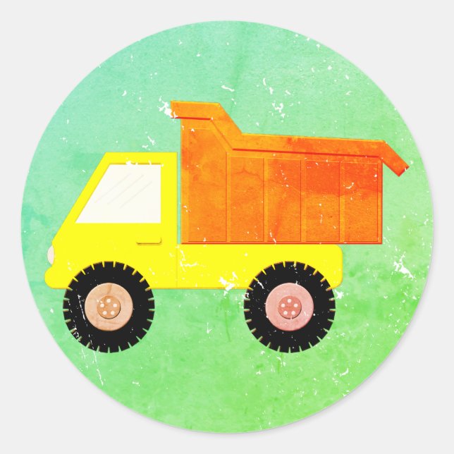 Gelbspielzeug-Lkw gestört Runder Aufkleber (Vorderseite)