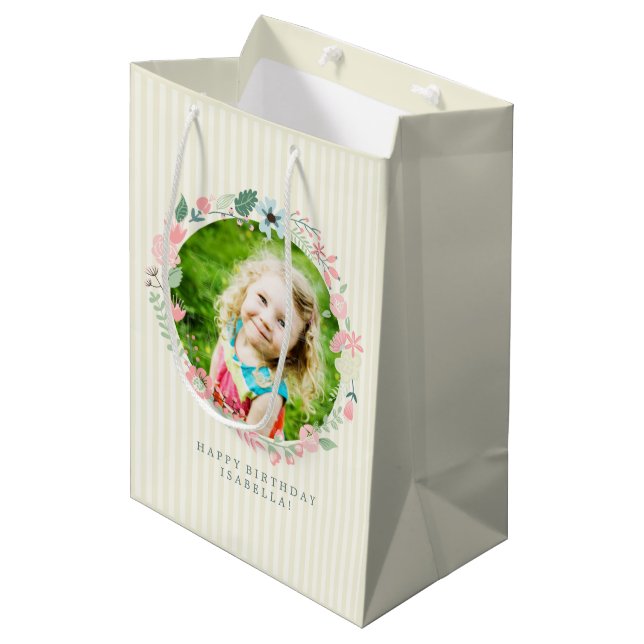 Gelbstreifen-Foto Mittlere Geschenktüte (Vorderseite Schrägansicht)