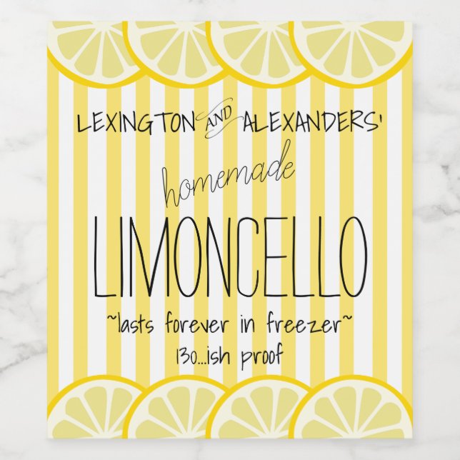 Gelbstreifen-Limoncello-Flaschenetikett | Weinetikett (Einzelnes Label)