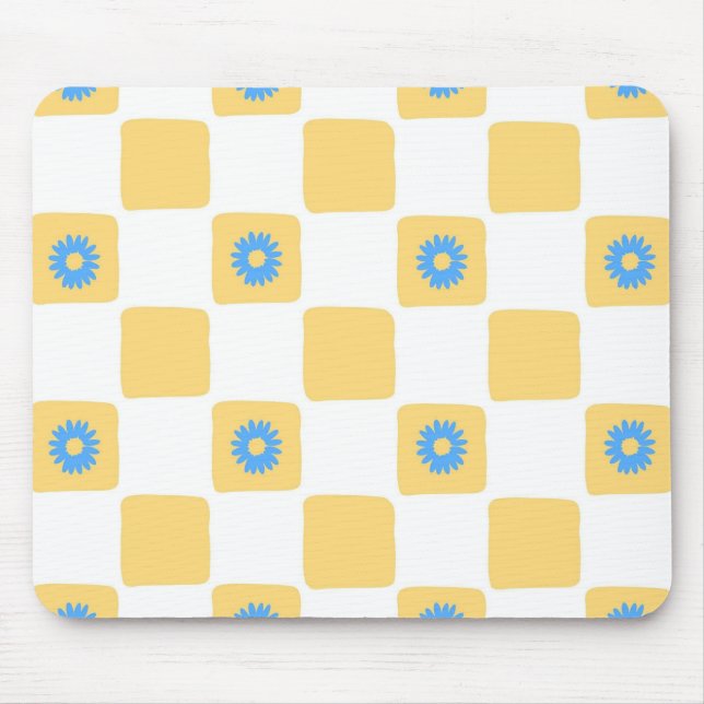 Gelbweiß mit blauem Blume-Muster Mousepad (Vorne)