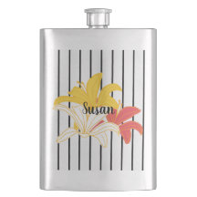 Gelbweiße Blume auf schwarzen Streifen Flasche