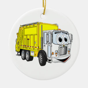 Gelbweiße Müllwagen Cartoon Keramik Ornament