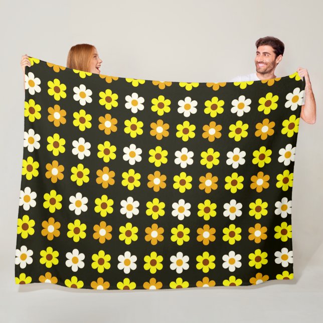 Gelbweißes Retrofedern Blumenmuster Fleecedecke (Beispiel)