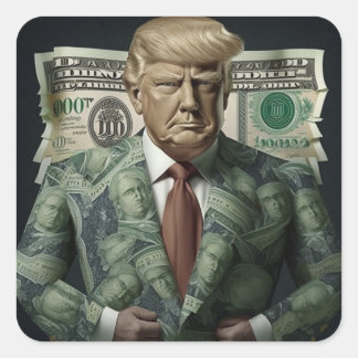 Geld Anzug Trump: Ein Symbol für Wohlstand und Pow Quadratischer Aufkleber