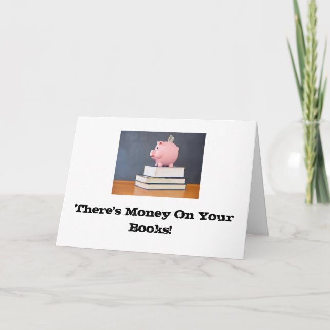 Geld für deine Bücher! Feiertagskarte (Vorderseite)