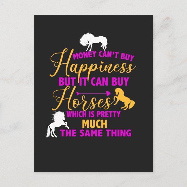Geld kann Pferde Lila gelb kaufen Postkarte (Vorderseite)
