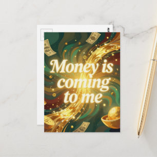 Geld kommt zu mir positive Affirmation Postkarte