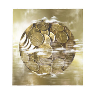 Geld macht die Welt rund, Geld Globus Gold Notizblock
