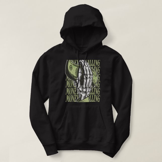 Geld nennt Dollarsignatur-Skelettgeschäfte Hoodie (Design vorne)
