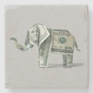 Geld Origami $100 Elefant Steinuntersetzer