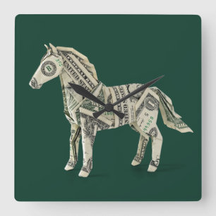 Geld Origami Pferd Quadratische Wanduhr