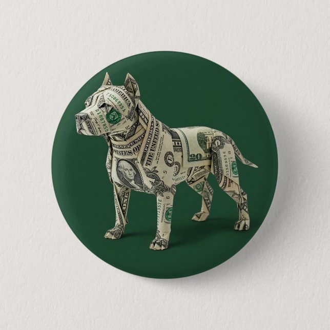 Geld Origami Pitbull Hund Button (Vorderseite)