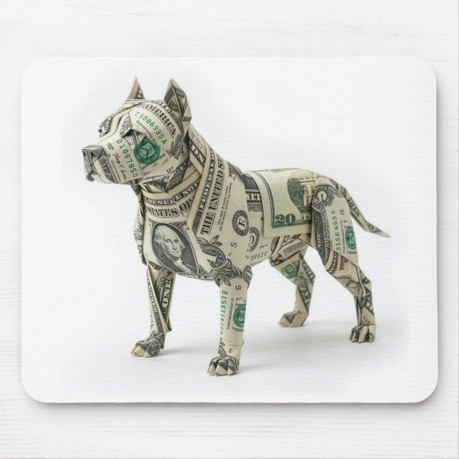 Geld Origami Pitbull Hund Mousepad (Vorne)