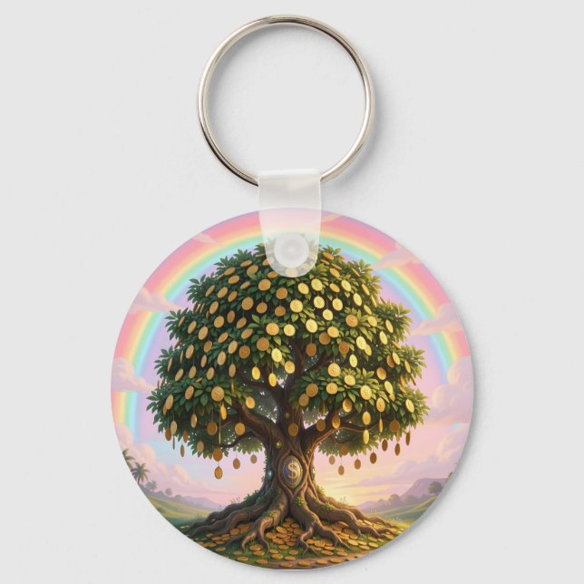 Geldbaum mit Regenbogen Schlüsselanhänger (Vorderseite)