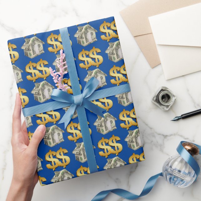 Geldhäuser und Gold-Dollar-Zeichen Geschenkpapier (Schenken)
