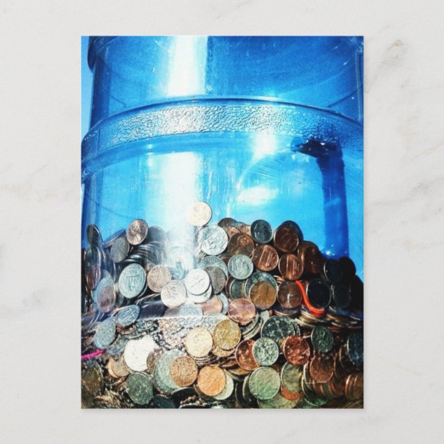Geldmünzen Gerettet in einer 5 Gallonen Wasser Jug Postkarte (Vorderseite)