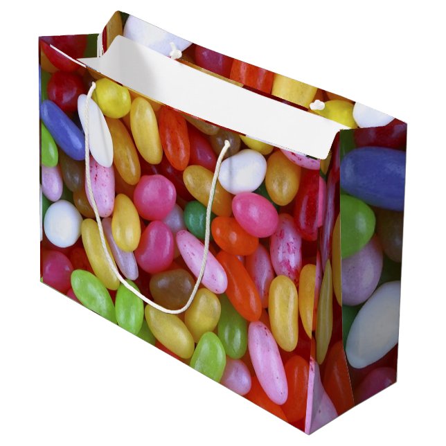 Geleebonbons auf großer Geschenk-Tasche Große Geschenktüte (Vorderseite Schrägansicht)