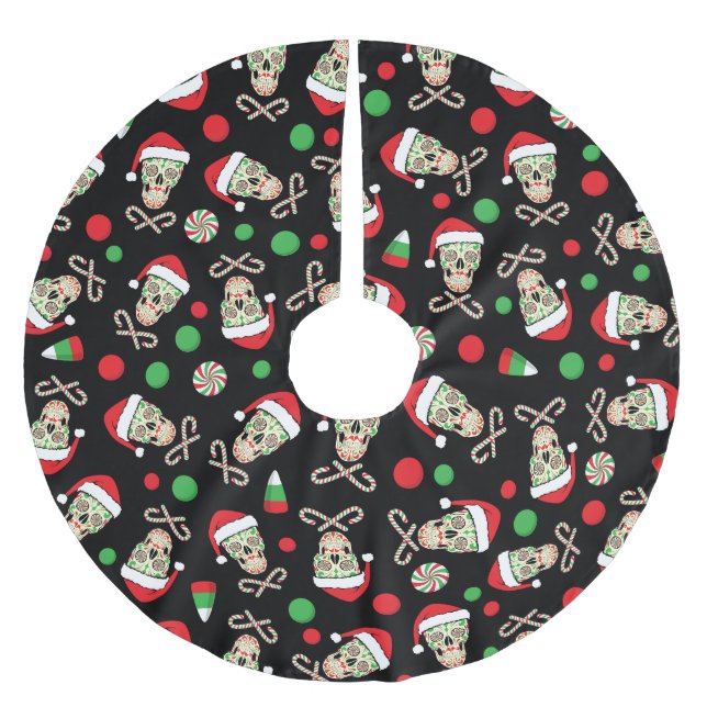 Gelegentlicher Zuckerschädel Sankt Polyester Weihnachtsbaumdecke (Vorderseite)