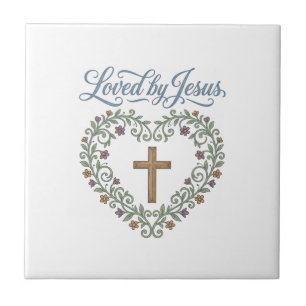 Geliebt von Jesus Floral Cross Christliches T-Shir Fliese