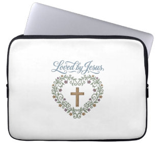 Geliebt von Jesus Floral Cross Christliches T-Shir Laptopschutzhülle