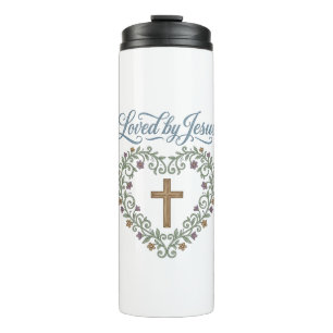 Geliebt von Jesus Floral Cross Christliches T-Shir Thermosbecher
