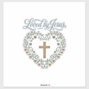 Geliebt von Jesus Florales Kreuz Christliches T-Sh Aufkleber