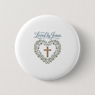 Geliebt von Jesus Florales Kreuz Christliches T-Sh Button