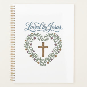 Geliebt von Jesus Florales Kreuz Christliches T-Sh Planer