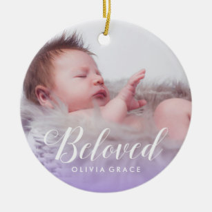 Geliebter lila   Baby-Foto-Name u. Geburts-Notfall Keramikornament