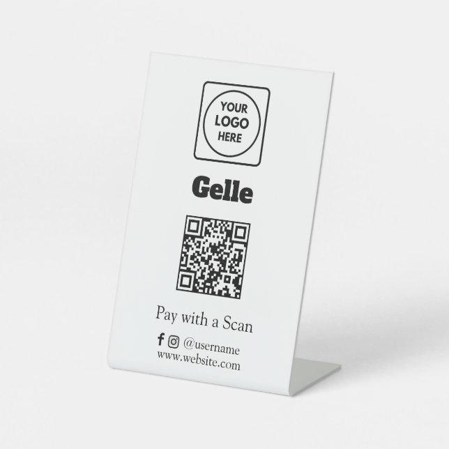 Gelle QR Code | Scan to Pay Custom Business Logo Sockelschild (Vorderseite)