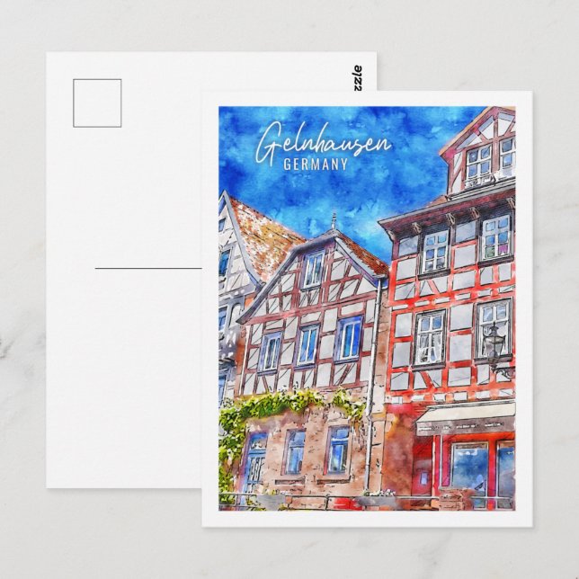 Gelnhausen Deutschland Travel Place Watercolor Postkarte (Vorne/Hinten)