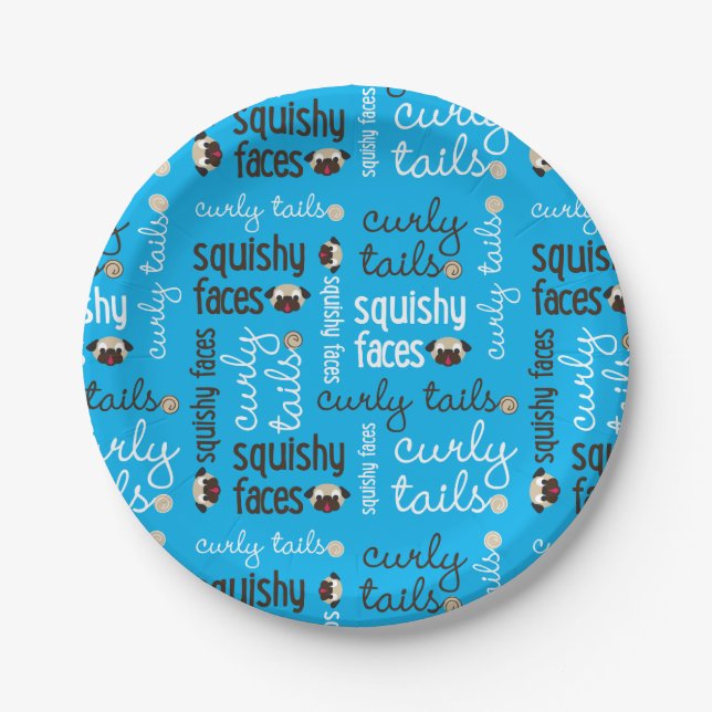 Gelockte Schwanz-Squishy Gesichts-Mops-Party Pappteller (Vorderseite)