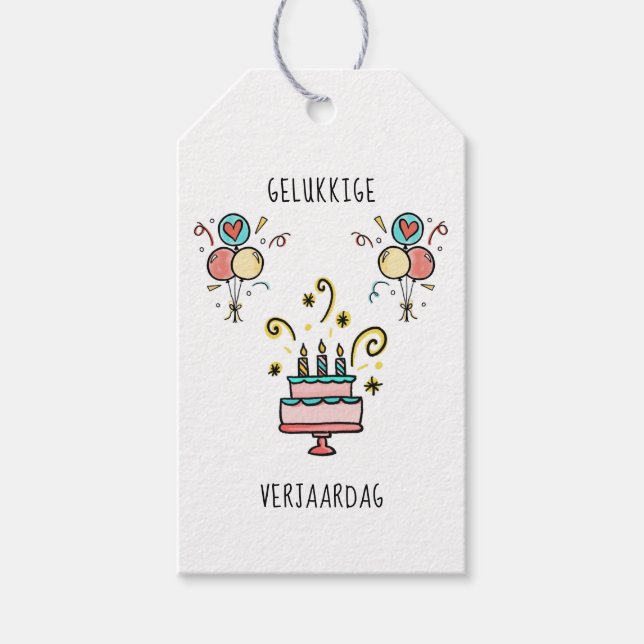 Gelukkige Verjaardag | Happy Birthday Geschenkanhänger (Vorderseite)