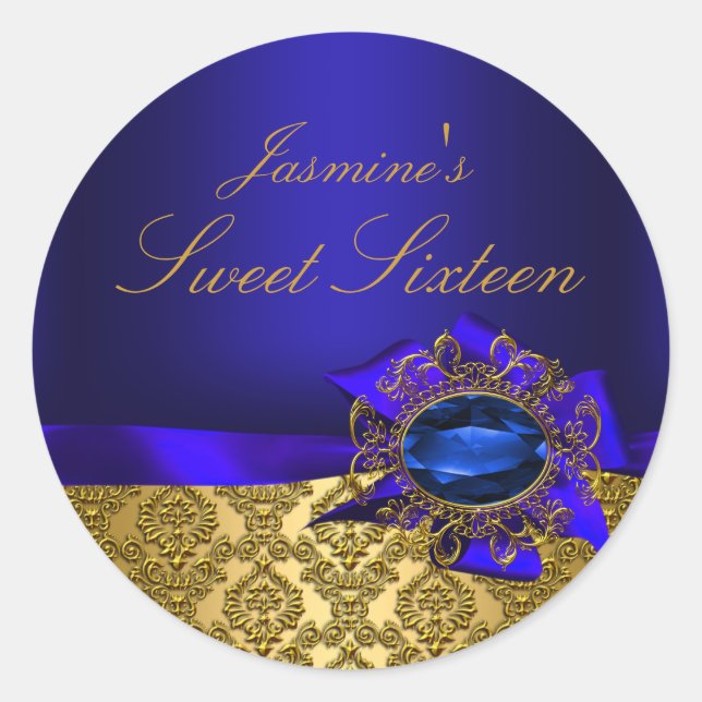 Gem & Bow|Blue Sweet 16 Aufkleber (Vorderseite)
