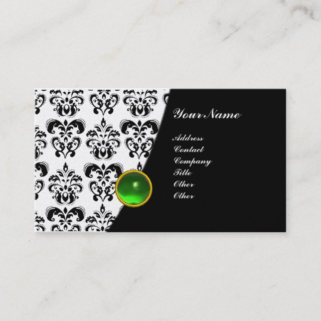 GEM DAMASK MONOGRAM grünes Schwarz-weißes Platin Visitenkarte (Vorderseite)